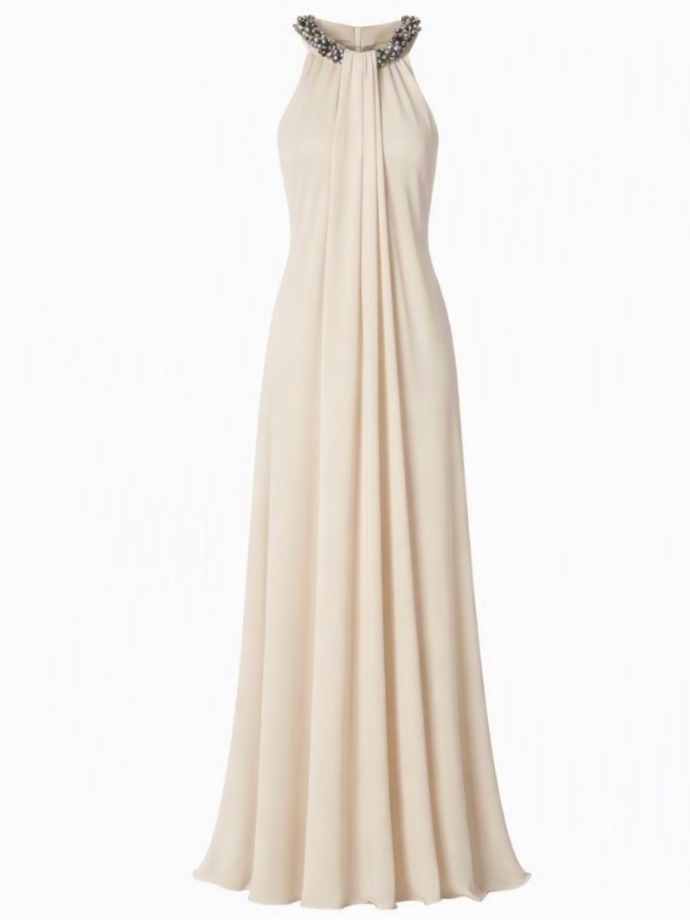 Carmen Marc Valvo Cream Draped Halter Gown